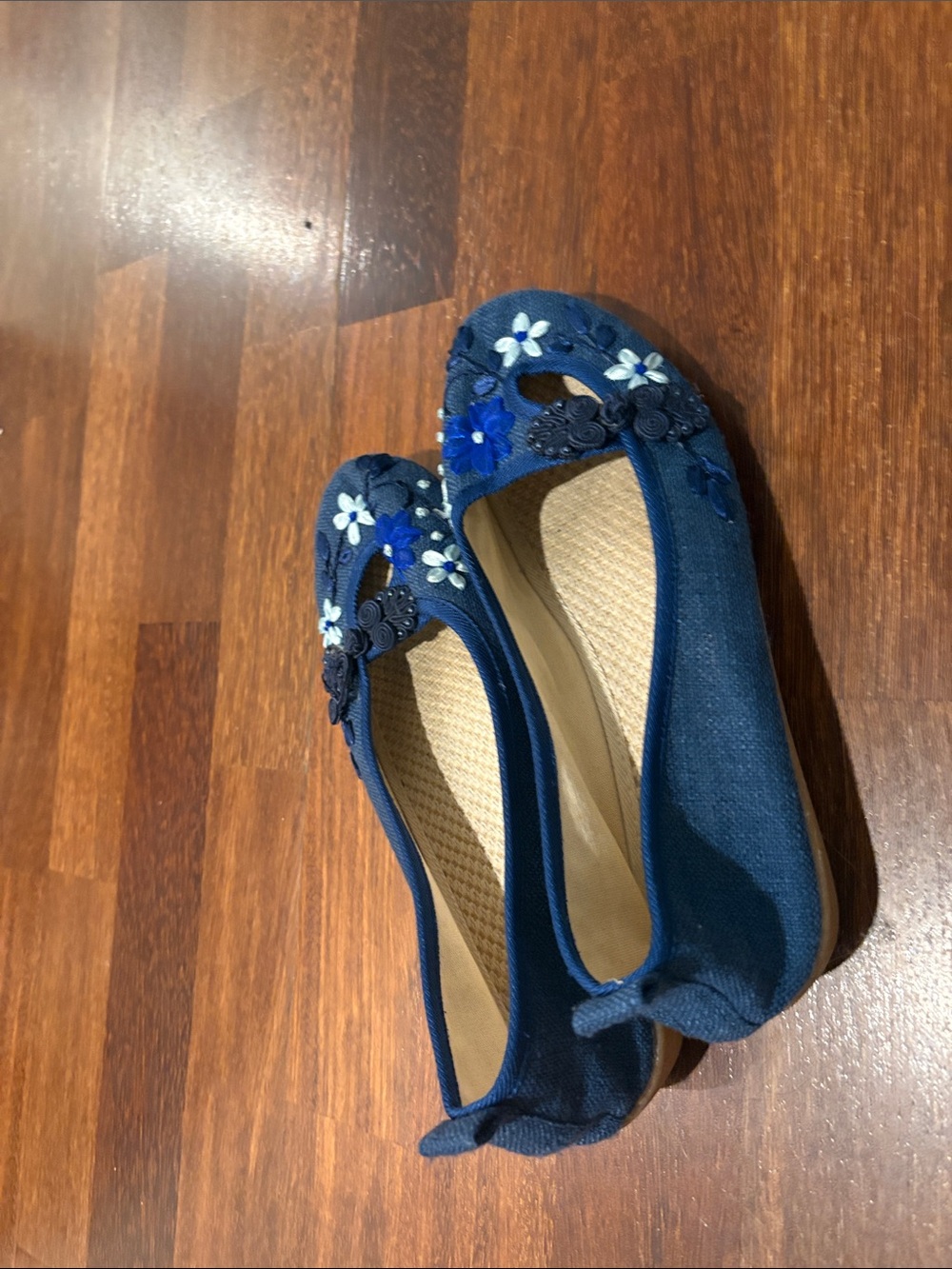 Navy Floral Cutout Slip-On Ballet Flats